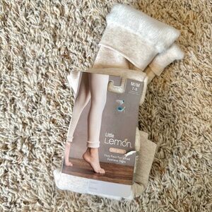 Little Lemon - Girl’s (M, Sz 7-8) Beige Winter Faux Fur Lined Leggings, Bottoms